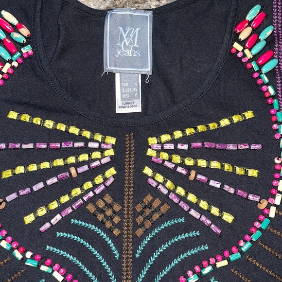 ❌Sold❌ Mango women’s  wood beaded cap sleeve t-shirt - Picture 4 of 6